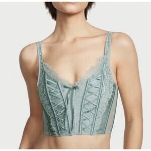 Victoria’s Secret Dream Angels Lace-Up Corset Top Light Teal Size L-NWOT